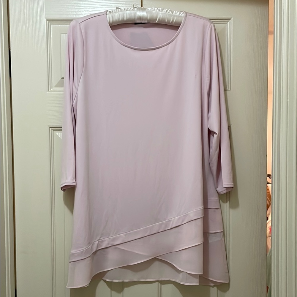 Alfani Perfect Pink Asymmetrical Tunic with 3/4 Sleeves and Sheer crisscross hem